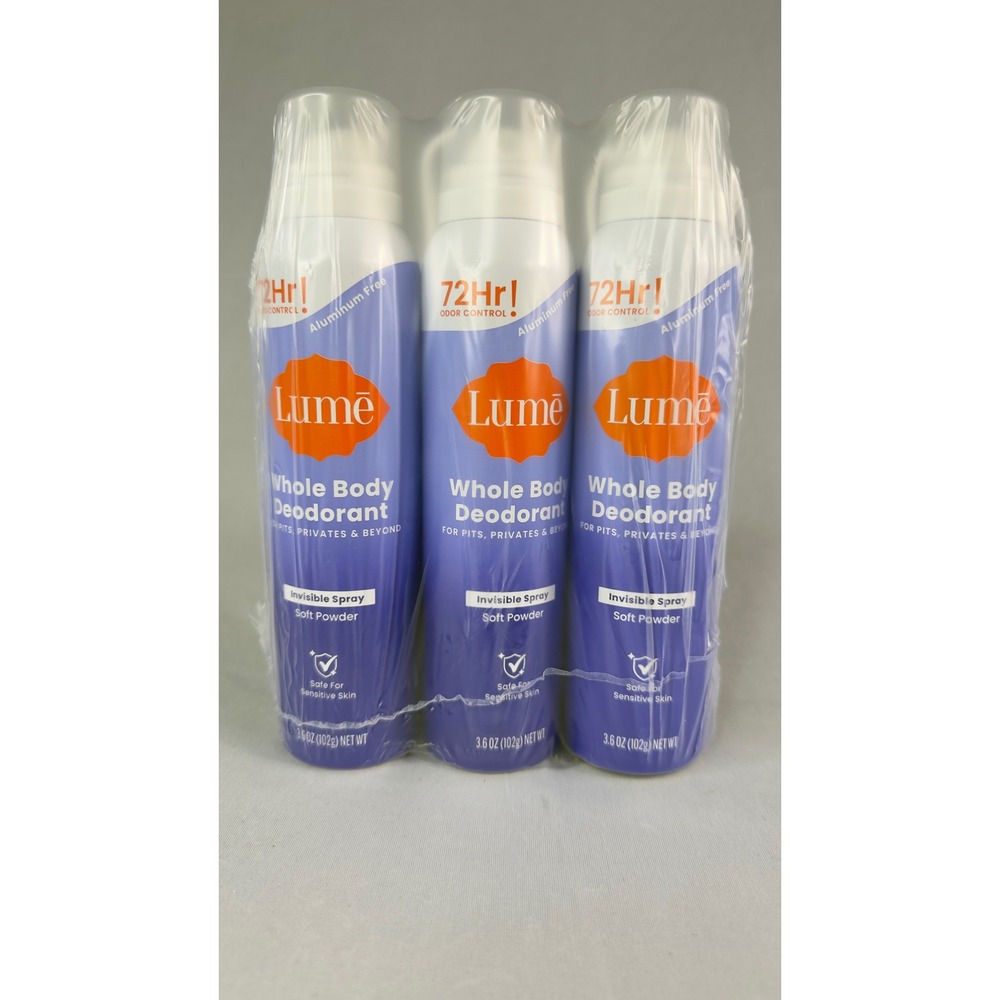 Lume Whole Body Deodorant Invisible Spray Soft Powder 3.6oz 3 Pack Aluminum Free